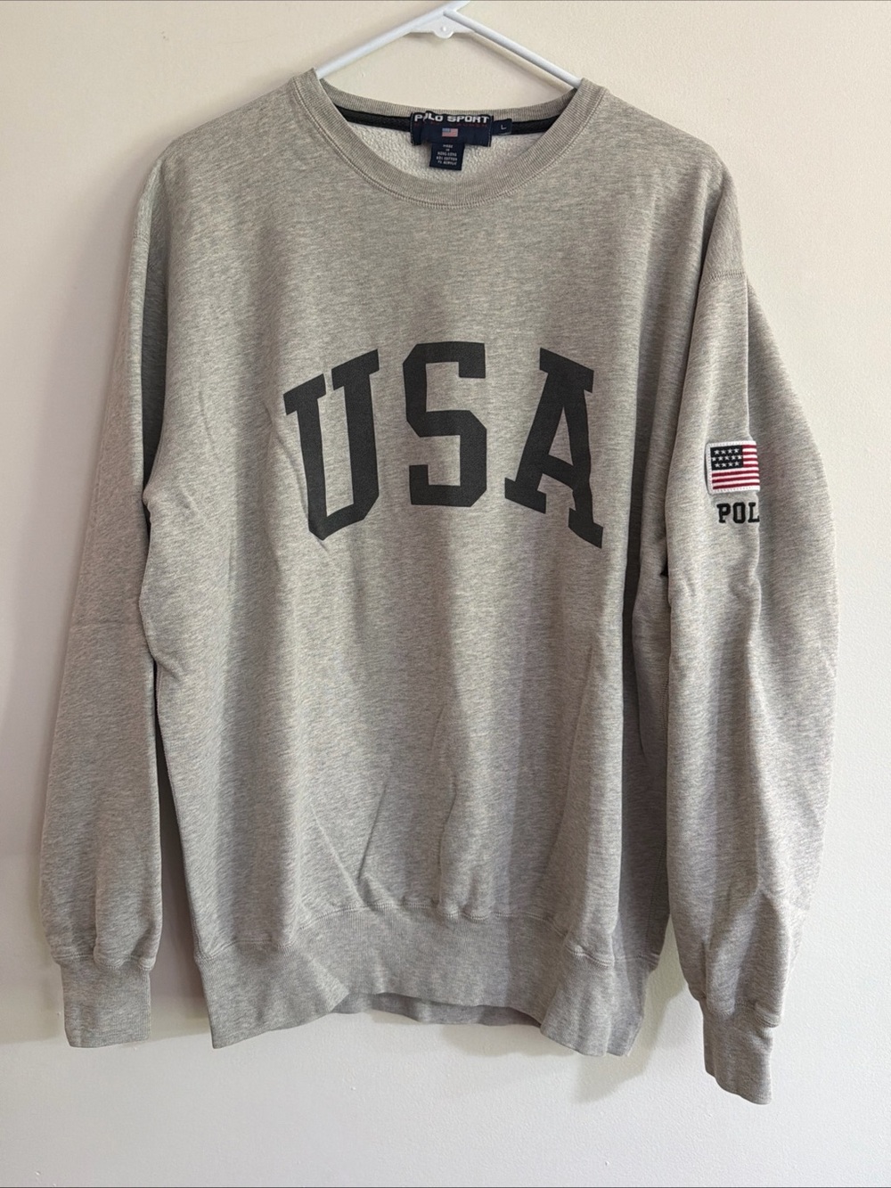 VTG Polo Ralph Lauren Crewneck Sweatshirt USA Embroidered L Navy Hong Kong July